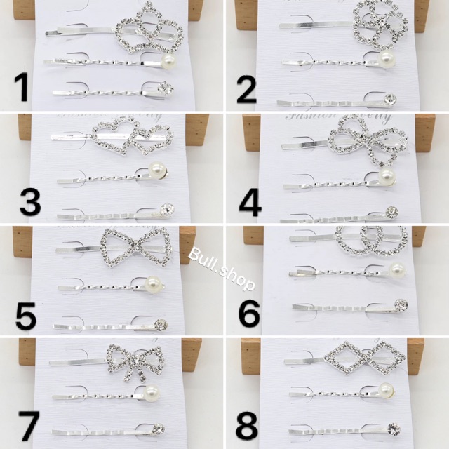 Vỉ 3 kẹp tóc đính hạt