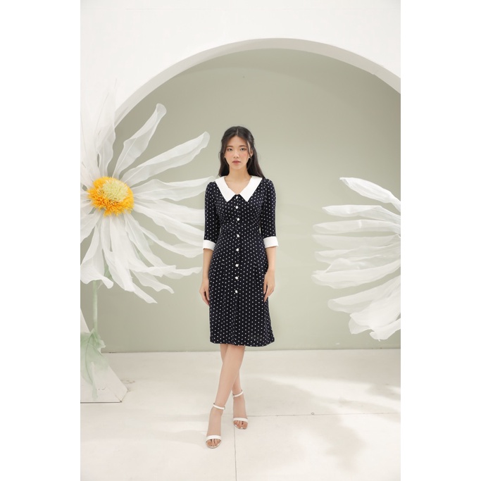 Đầm nữ ôm dáng vintage, hoạ tiết chấm bi, chất liệu mango lụa, may hai lớp CLARA MARE Vintage Shirtwaist Dress DRE4013