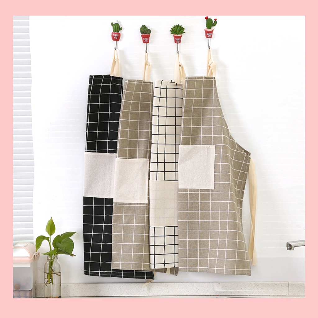 [Đời Sống] Tạp Dề Vải Decor Caro Có Túi Nhỏ Đựng Đồ Tiện Lợi  Phong Cách Hàn Quốc.