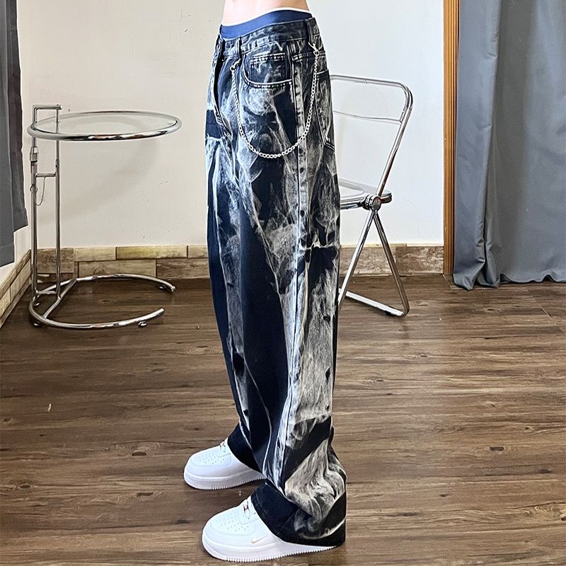 Quần jeans iMaodou ống rộng màu sắc nhuộm phong cách hip hop âu mỹ cho nam nữ