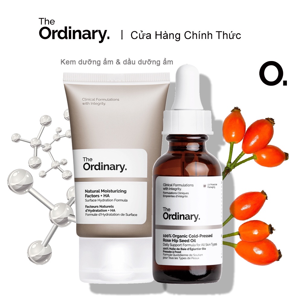 The Ordinary Bộ Dầu & Kem Dưỡng ẩm Cho Da Khô - 100% Dầu Hạt Tầm Xuân Hữu Cơ Nén Lạnh / Yếu Tố Dưỡng ẩm Tự Nhiên + HA - 2x30ml (Có Bán Lẻ)