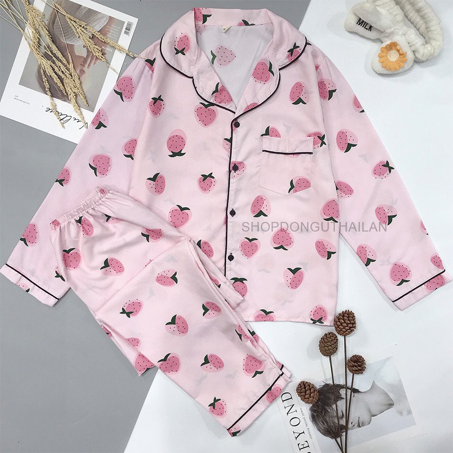 (Hàng Có Size) Set Pijama Tay Dài Quần Dài Vải Kate Thái Tiểu Thư-Có Thể Mặc Sau Sinh.