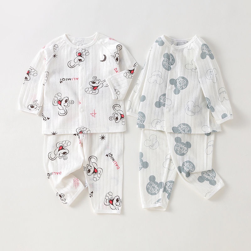 Bộ Đồ Ngủ Tay Dài Chất Cotton Mỏng Nhẹ Thoáng Khí Thời Trang Xinh Xắn Cho Bé