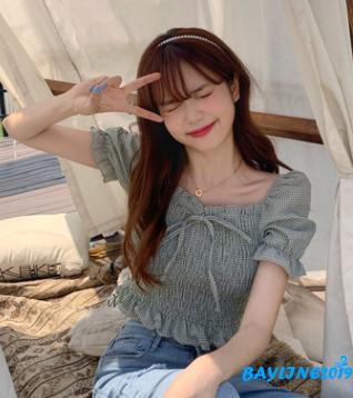 Áo Sơ Mi Tay Phồng Họa Tiết Ca Rô Trẻ Trung Thanh Lịch Dành Cho Nữ | BigBuy360 - bigbuy360.vn