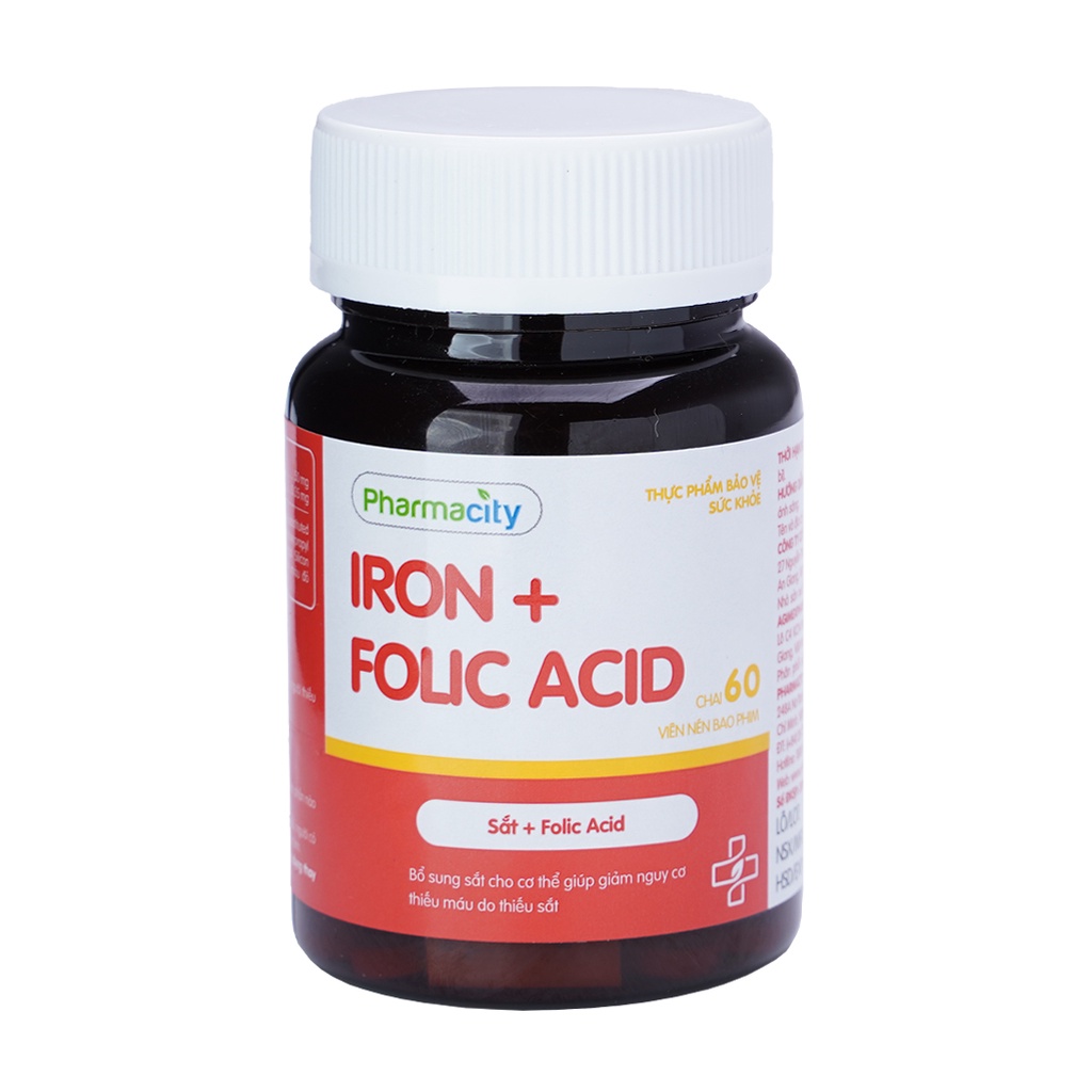 Thực phẩm bổ sung Pharmacity Iron + Folic Acid (Chai 60 viên)