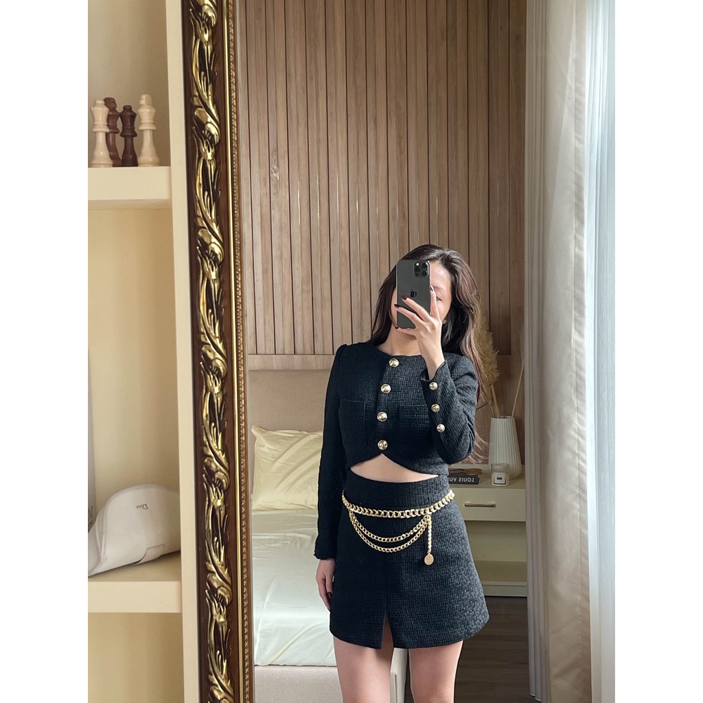 TIFFANY STUDIOS - Set áo tay dài và chân váy thiết kế chất liệu Tweed cao cấp - Mia Set