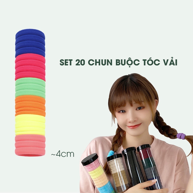 Sét 20 Chun Buộc Tóc Nhiều Màu Sắc Dây Buộc Tóc ống Trơn Kèm ống đựng Trong Suốt