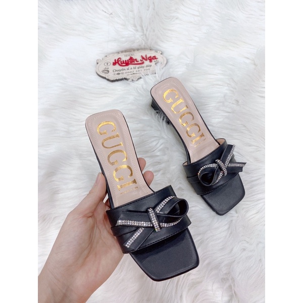 dép cao gót cao 4phân 2 kiểu hoa gắn đá