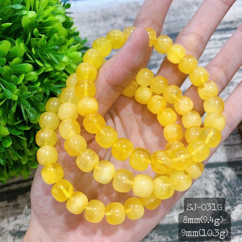 Vòng Tay Hổ Phách Baltic Vàng Sữa và Vàng Trong Chuẩn Size 8mm-9mm