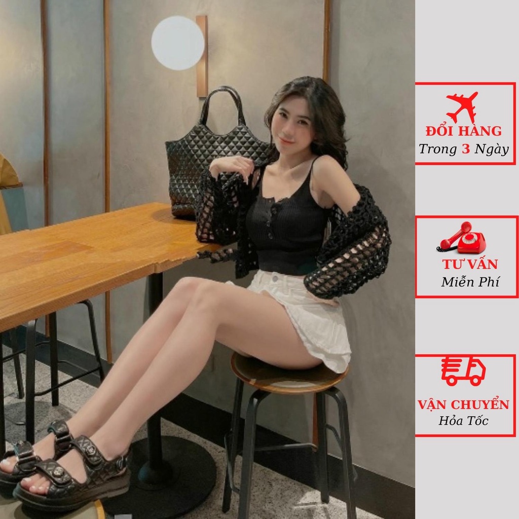 Set áo cardigan len lưới nữ kèm áo 2 dây croptop phong cách sexy đi du lịch mùa thu đông ulzzang Hàn Quốc