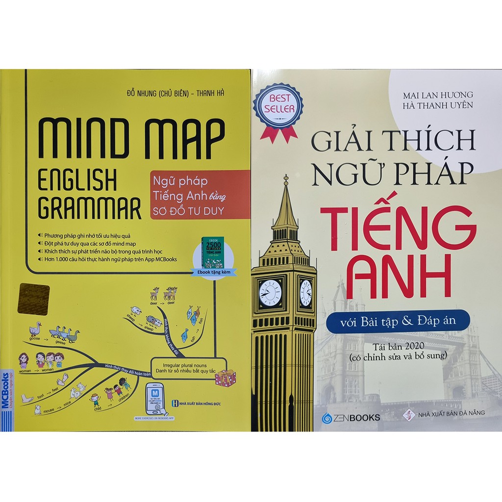 Sách - Combo 2 Cuốn: Mindmap English Grammar Ngữ Pháp Tiếng Anh Bằng Sơ Đồ Tư Duy + Giải Thích Ngữ Pháp Tiếng Anh