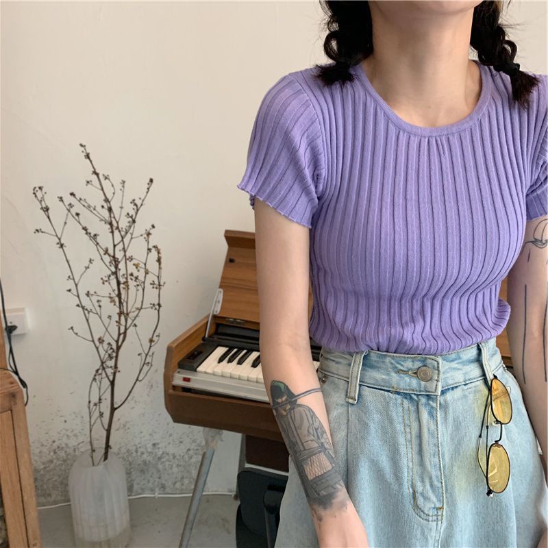 Áo Thun Nữ Nhỏ Nhắn Dễ Thương  100% Len Mịn Thời Trang Croptop Teen