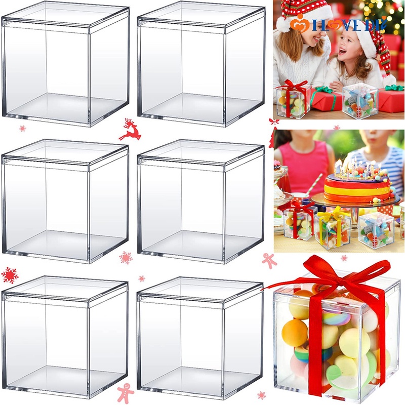 Hộp đựng kẹo vuông mini chất liệu nhựa acrylic trong suốt có nắp đậy dành cho trang trí tiệc halloween / giáng sinh