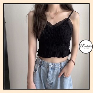 [Bra102.vn] Top bo chun hai dây. Áo 2 dây lửng viền ren công chúa AC05