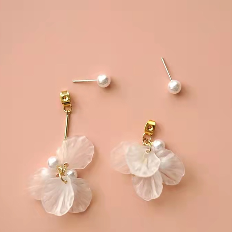 Hoa tai mạ bạc 925 hình hoa gắn ngọc trai kiểu Hàn cho nữ