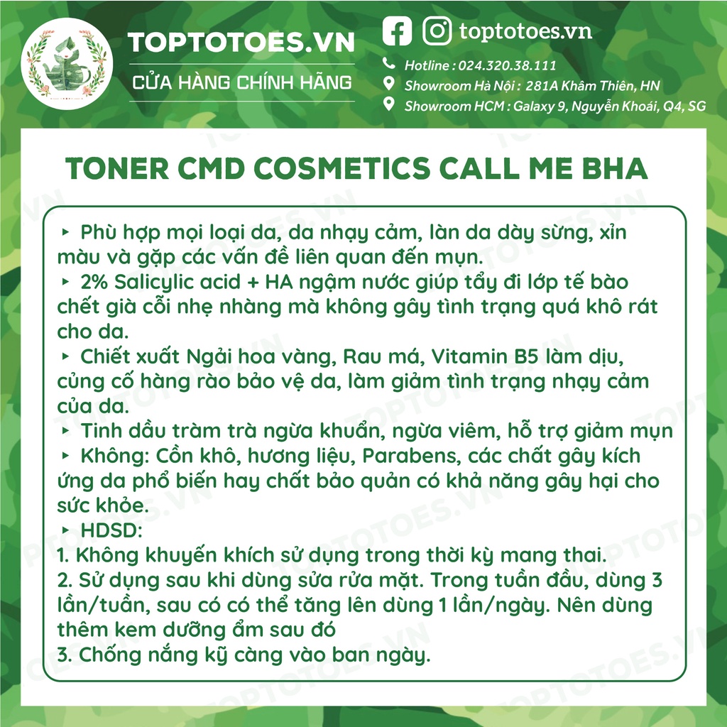 Bộ sản phẩm Call Me BLEMISH TREATMENT BOX CMD Cosmetics gồm Toner Call Me BHA &amp; Kem dưỡng Call Me Retinol