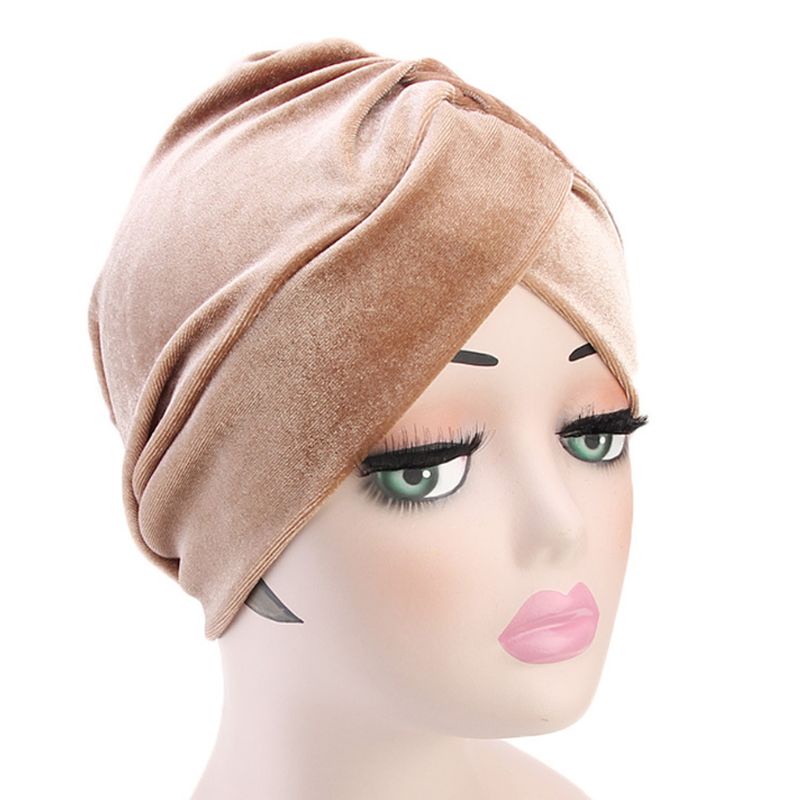 Mũ Trùm Đầu Vải Nhung Màu Trơn Thắt Nút Phong Cách Hồi Giáo Cho Nữ