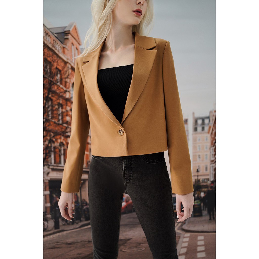 Áo khoác blazer crop nâu tây 1 hàng khuy 1BL1006 ADORE DRESS | BigBuy360 - bigbuy360.vn