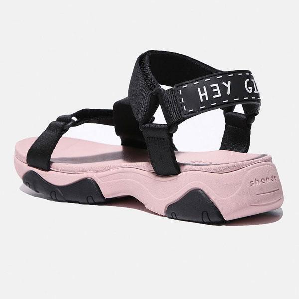 Giầy sandal Shondo Girly đế hồng quai đen GIM7010