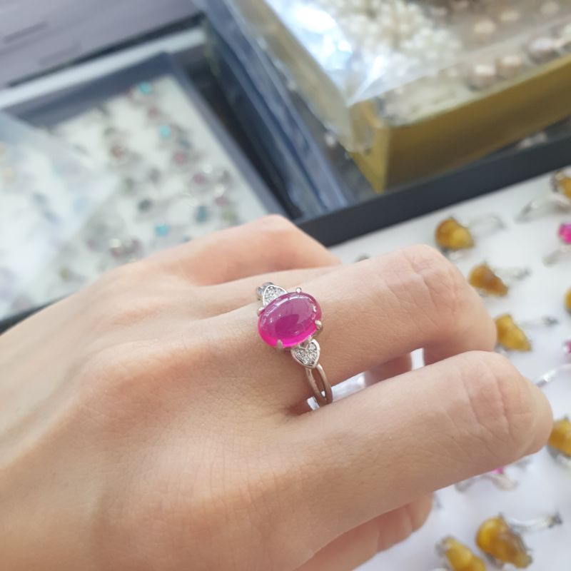 Nhẫn nữ bạc s925 đính đá ruby sao đỏ thời trang
