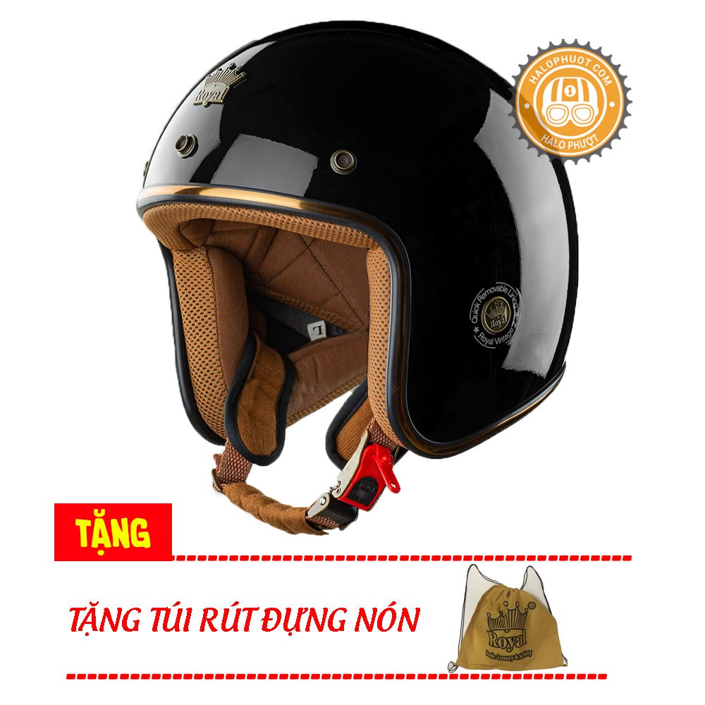 Nón bảo hiểm 3/4 Luxury Royal M20C Đen Bóng