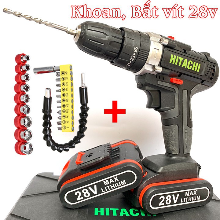 MÁY KHOAN HITACHI 28V CÓ BÚA LÕI ĐỒNG , KHOAN TƯỜNG BẮN TÔN CỰC KHỎE