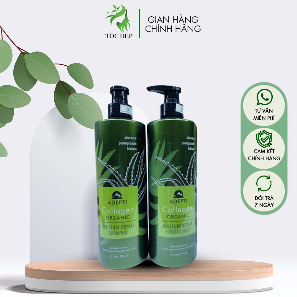 Cặp Dầu Gội Xả Dưỡng Sinh Nha đam Adepti Collagen Organic 780ml