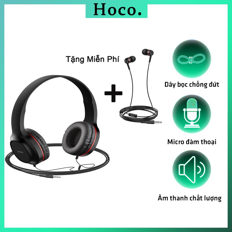 Mua 1 Tặng 1 Tai nghe chụp tai cao cấp Hoco W24, kèm dây 3.5 mm