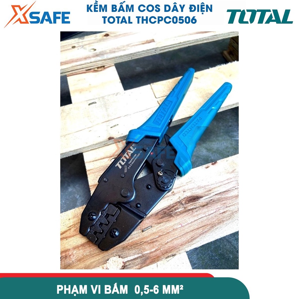 Kềm bấm cos dây điện TOTAL THCPC0506 chiều dài 9inch, phạm vi bấm 0,5-6mm², tay cầm ABS thiết kế độc đáo
