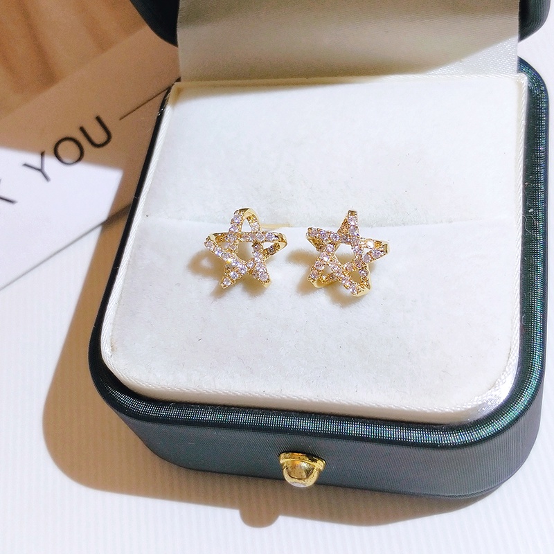 Bông tai JIUDUOLAN đính kim cương giả mạ vàng hình ngôi sao thanh lịch phong cách Hàn Quốc thời trang cho nữ