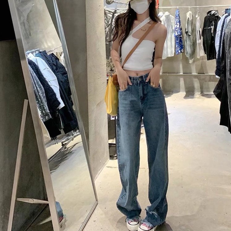 Quần Jean Ống Rộng Lưng Cao Thời Trang Mùa Hè Cho Nữ