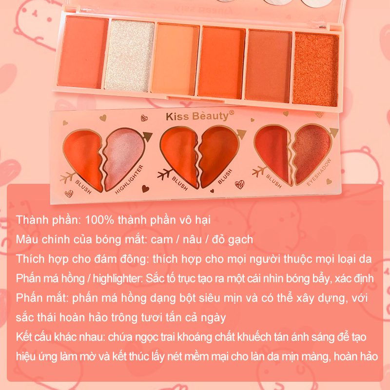 【Kiss Belle Shop】Bảng phấn mắt đa chức năng - Bảng má hồng đa chức năng KISS BEAUTY (6 màu) KB-YY02-2