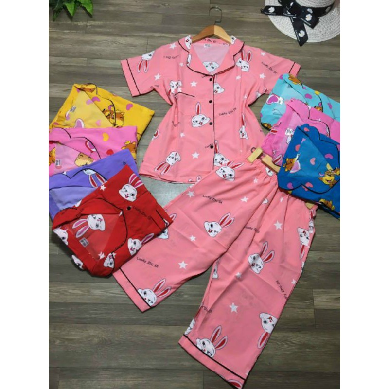 ❤GIẢM GIÁ ❤Bộ mặc nhà pijama quần lửng lụa hàn hoạt hình dễ thương