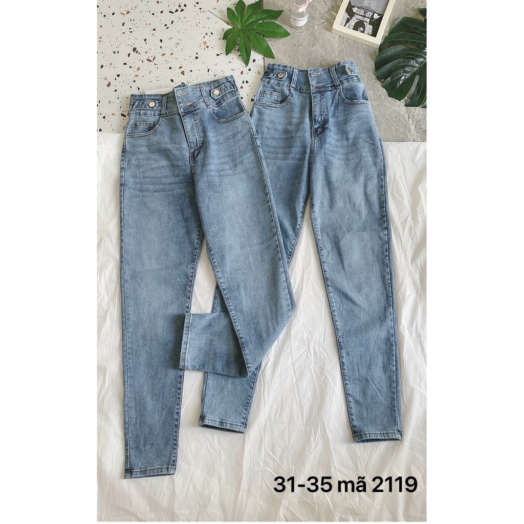 Quần jean nữ lưng cao siêu co giãn kiểu lưng cài 2 nút hàng VNXK thời trang bigsize 2KJean MS2119