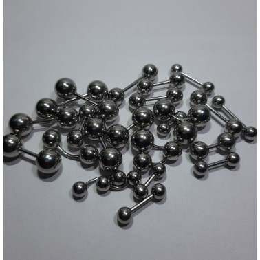 Khuyên Chùy 2 bi INOX Tròn, Thân THẲNG nhiều size