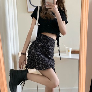 Fashion skirt▤▧♙chân váy chữ a eo cao in hoa phối xếp li thời trang 152822