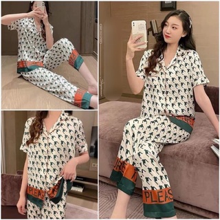 Đồ bộ nữ Pijama hoạ tiết Ziczac sang trọng, bộ tay ngắn quần dài lụa Latin