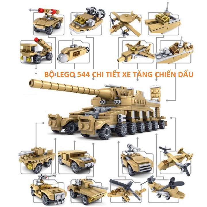 544 CHI TIẾT - 16 HỘP 1] BỘ xếp hình lắp ráp xe tăng chiến đấu , máy bay thế chiến 2