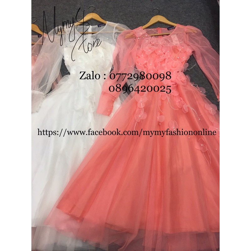 Đầm xoè tay dài phồng kết hoa nổi 3D TRIPBLE T DRESS  - size M/L - MS202V