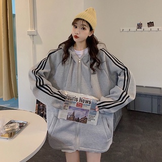 Áo khoác nỉ thể thao 3 sọc form rộng - Áo hoodie zip nỉ bông ullzang 3 màu