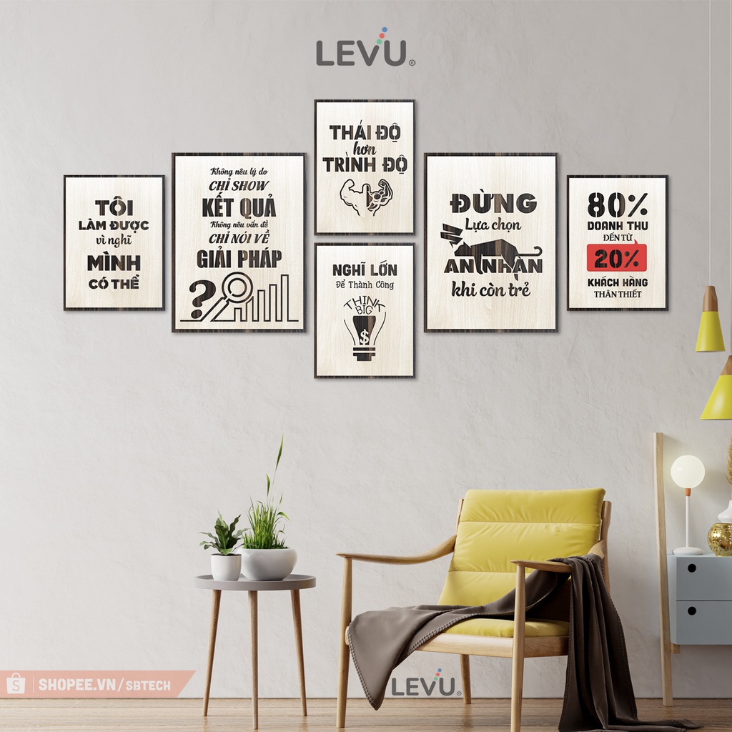 Bộ tranh động lực 6 tấm treo tường trang trí SB6N combo tranh treo tường gỗ 6 tấm
