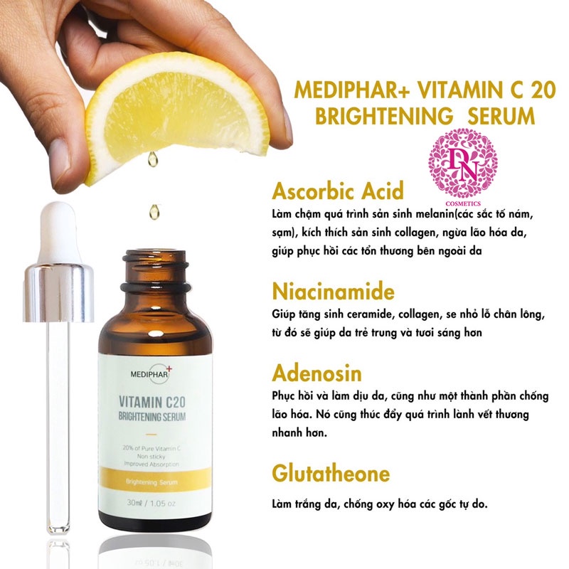 Serum Vitamin C dưỡng trắng da mờ thâm nám Mediphar 30ml