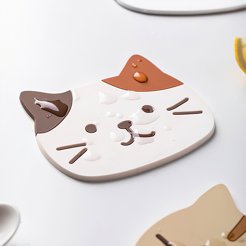 1 Miếng Lót Ly Silicone Hình Mèo Chất Lượng Cao