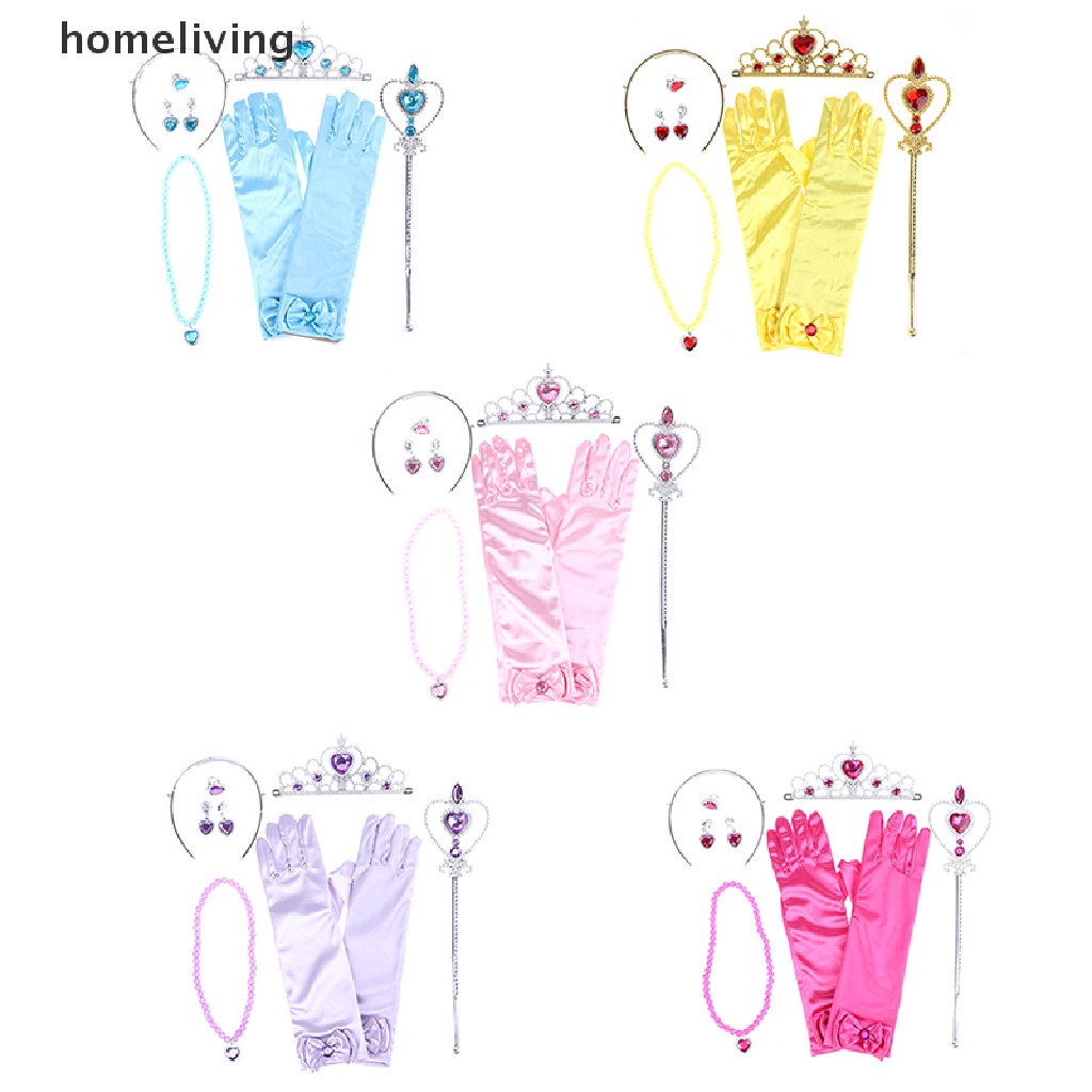 Set 6 Phụ Kiện Làm Đẹp Cho Bé Gái Gồm Vòng cổ, Đôi Găng Tay, Vương Miện Công Chúa