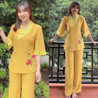 Đồ Lam Đi Chùa # Lụa Lạnh Phối 3D