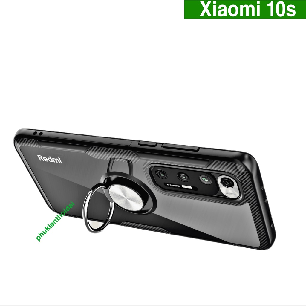 Ốp lưng Xiaomi Mi 10s chống sốc giá đỡ nhẫn iring mặt lưng trong viền màu thời trang cao cấp