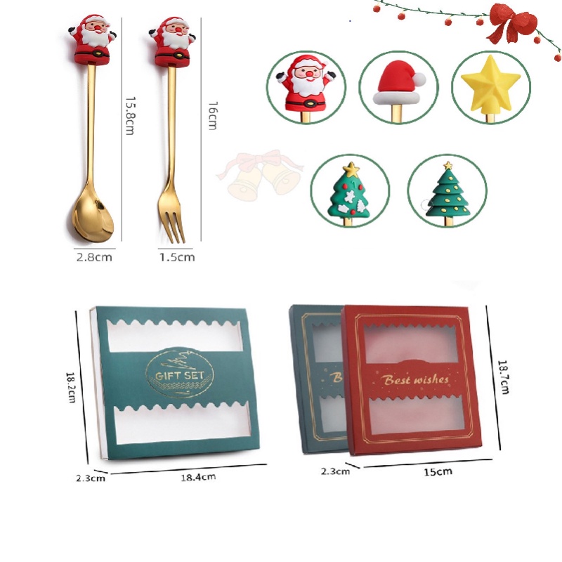 Set 4 / 6 Muỗng Nĩa Hình Ông Già Noel Dễ Thương Kèm Hộp Đựng