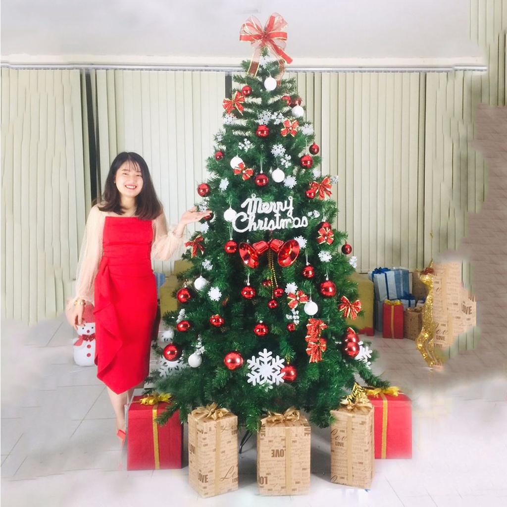 Cây thông noel 2m4 trang trí giáng sinh cho nhà cửa, phòng khách, phòng ngủ kèm dây kim tuyến và ngôi sao đẹp lung linh