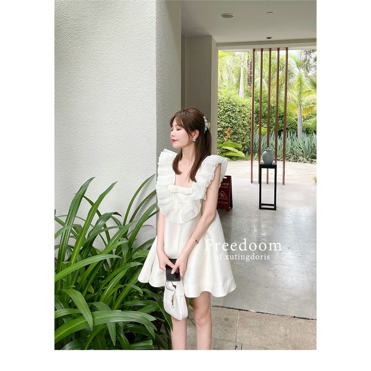 Đầm Hai Dây Cổ Vuông Dáng Rộng Màu Trắng Thời Trang Mùa Hè Xinh Xắn Cho Bé Gái