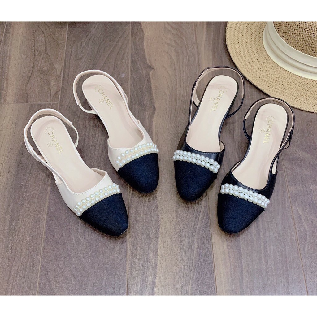 Giày cao gót Sandal 2 Phân Quai Cài Mũi chuỗi Ngọc Sang Chảnh X6